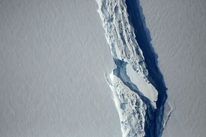 An aerial view of the rift in the Larsen C seen in an image from the Digital Mapping System over the Antarctica Peninsula, Antarctica.