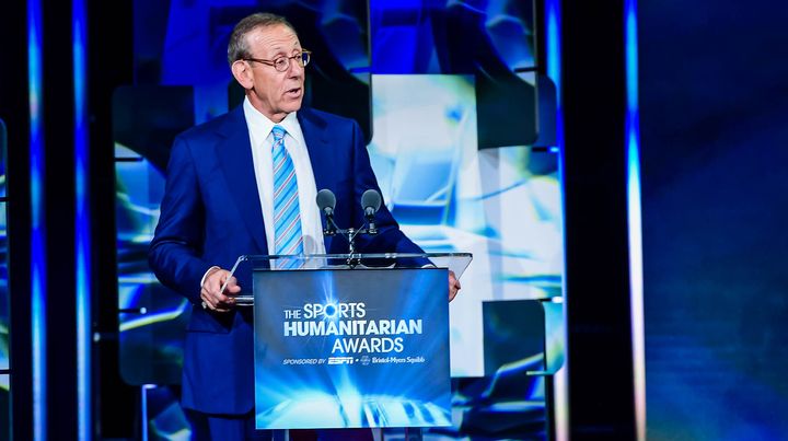 RISE founder Stephen M. Ross accepts the Stuart Scott ENSPIRE Award on Tuesday at ESPN’s third annual Sports Humanitarian Awards in Los Angeles. RISE was honored for leadership in improving race relations and driving social progress.