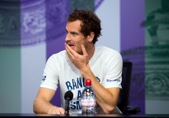 Andy Murray during a press conference after losing to Sam Querrey on day nine of the Wimbledon Championships at The All England Lawn Tennis and Croquet Club, Wimbledon.