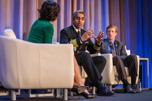 Elizabeth Vargas, Dr. Vivek Murthy, and Former US Rep. Patrick Kennedy at the 2016 Kennedy Forum Annual Meeting. 