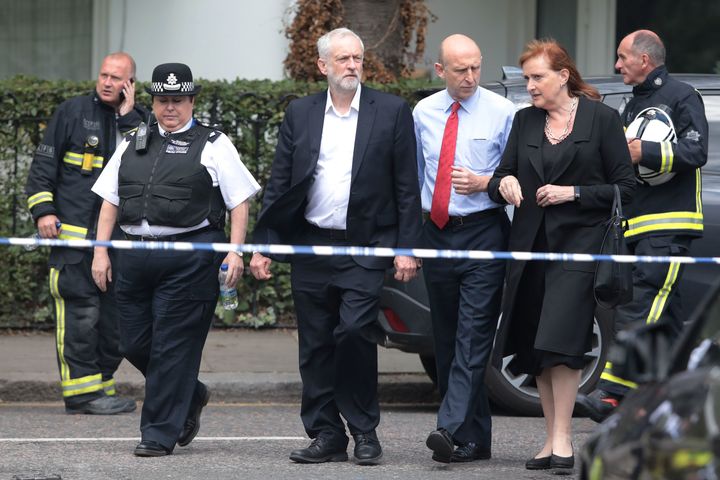 Emma Dent Coad with Jeremy Corbyn at Grenfell Tower 