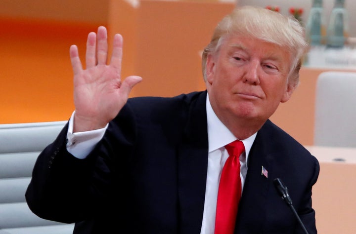 U.S. President Donald Trump gestures during a working session at the G20 leaders summit in Hamburg, Germany July 8, 2017. (REUTERS/Wolfgang Rattay)