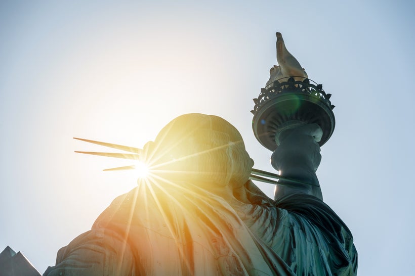 The Statue of Liberty looking east in the morning sun