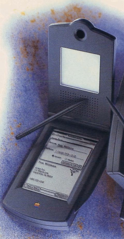 In 1995 Macworld described this prototype as a “mocked-up videophone married to a PDA,” based on a sketch drawn by John Sculley, then Apple’s CEO. (Macworld / Internet Archive)