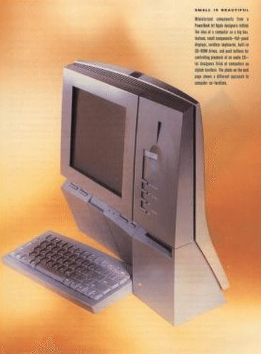 In 1995, Apple designers began to rethink the idea of a computer as a big box. Macworld wrote at the time: “Instead, small components—flat-panel displays, cordless keyboards, built-in CD-ROM drives, and push buttons for controlling playback of an audio CD—let designers think of computers as stylish furniture.” (Macworld / Internet Archive)