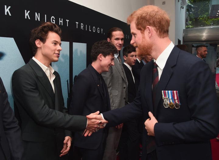 Harry Styles and Aneurin Barnard and Prince Harry attend the "Dunkirk" world premiere on July 13 in London, England. 