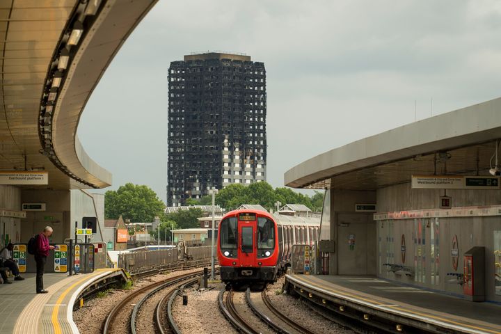 General view of the Grenfell Tower from Wood Lane station in west London.