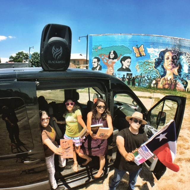 The 2017 Librotraficante Caravan rolls into the South West Workers Union Under Ground Library in San Antonio, Texas on their way to Tucson, Az with a new shipment of contraband prose. 