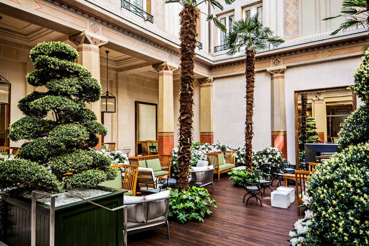 The courtyard at Prince de Galles, A Luxury Collection Hotel in Paris.