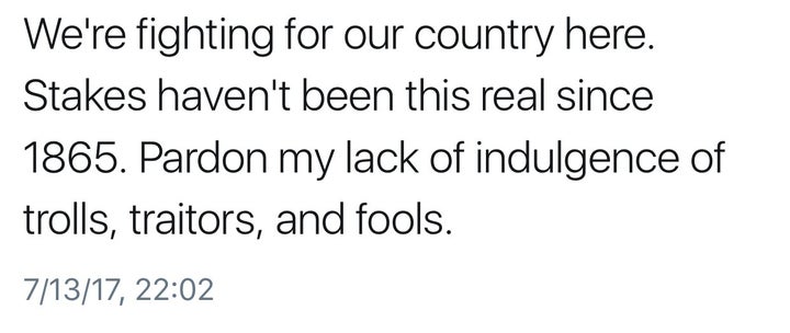 This Twitter user expresses his concerns in response to the ongoing volatile sociopolitical climate within the U.S. - even ma