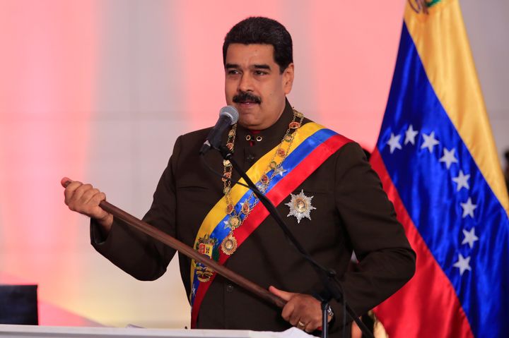 Venezuela's President Nicolas Maduro speaks during a ceremony at the National Pantheon in Caracas. 