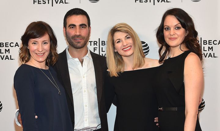 Jodie Whittaker (second from right) with "Adult Life Skills" director Rachel Tunnard (left), and actors Brett Goldstein and Rachael Deering in 2016. The film won the Nora Ephron prize at the Tribeca Film Festival in New York.