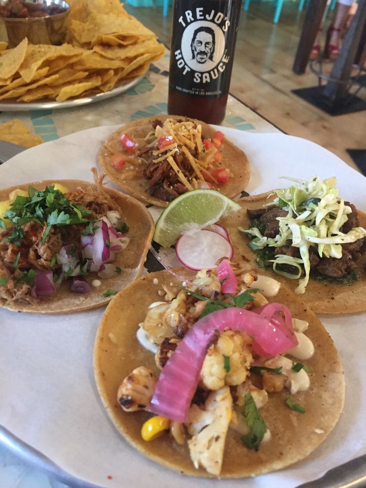 An assortment of tacos at the new Trejo’s Cantina in Pasadena.