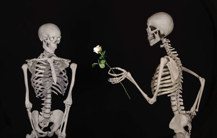 skeleton handing rose to another skeleton (pixabay) 