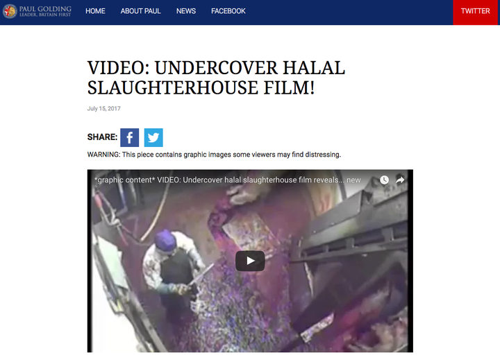 <strong>Britain First has been accused of trying to 'incite racial division' after falsely sharing an 'undercover halal slaughterhouse film'.</strong>