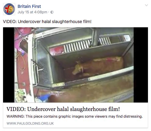 The incorrect video was shared on Britain First's official Facebook page.