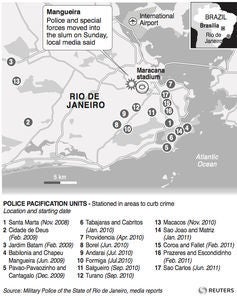 Rio’s occupied favelas as of 2011.