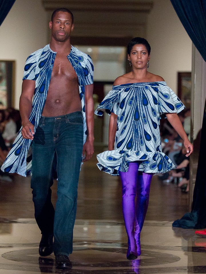 André Leon Talley Presents: Fluid Fashion ’18. Look #7 Demestik by Reuben Reuel modeled by broadcast journalist Tamron Hall. 