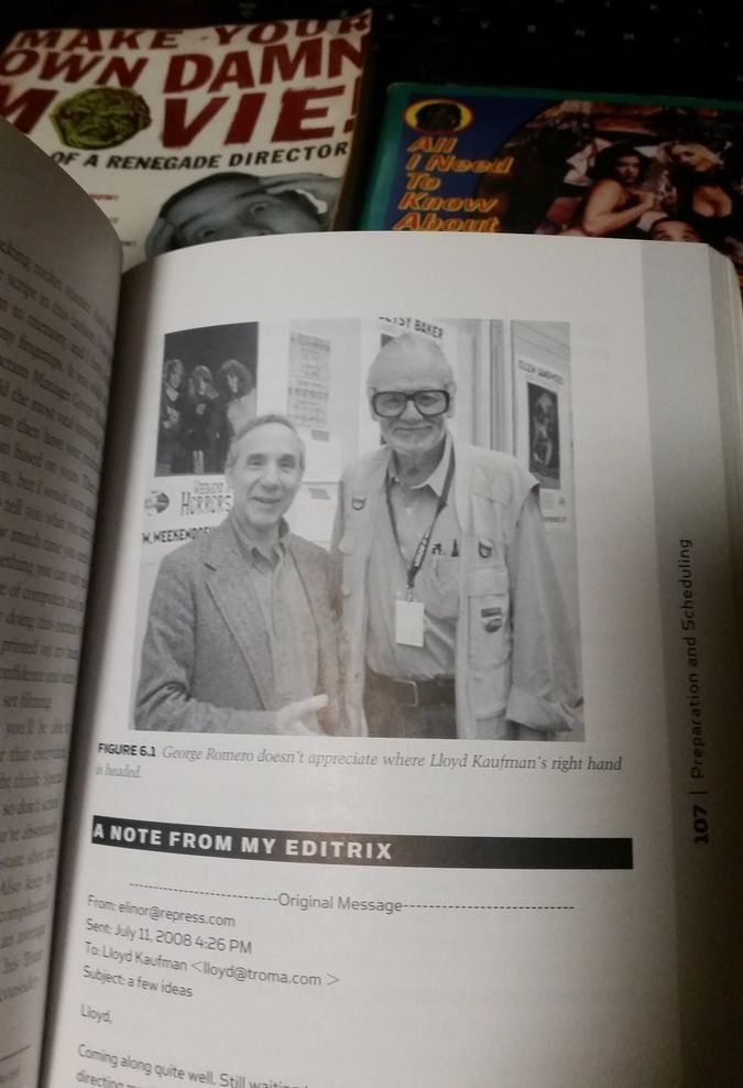 Picture of Uncle Lloydie with George Romero from the book “Direct Your Own Damn Movie”