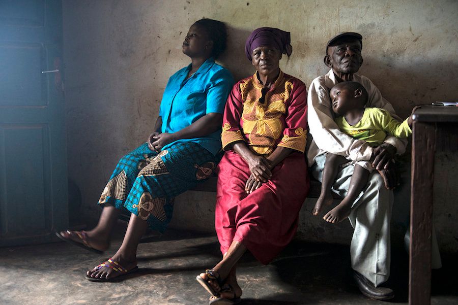 People waiting at a rural clinic in Congo, where river blindness is rampant.