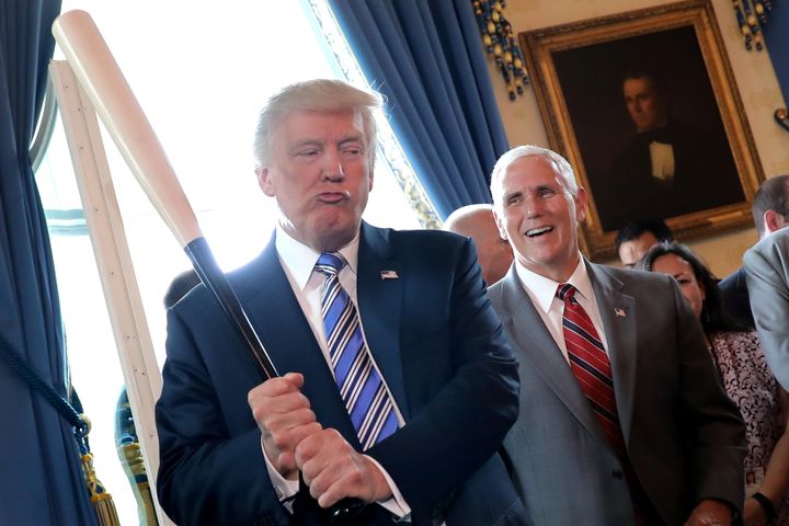 Donald Trump plays baseball star in the Blue Room