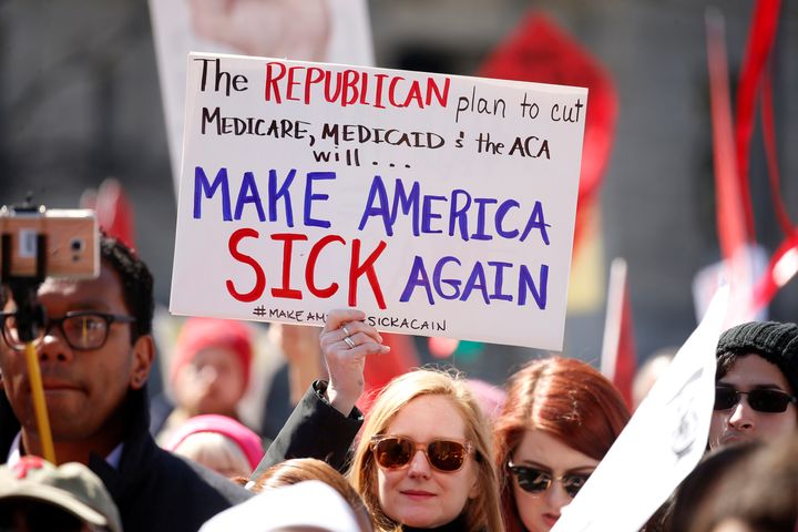 Activists protesting against the Republican plan to repeal Obamacare in March.