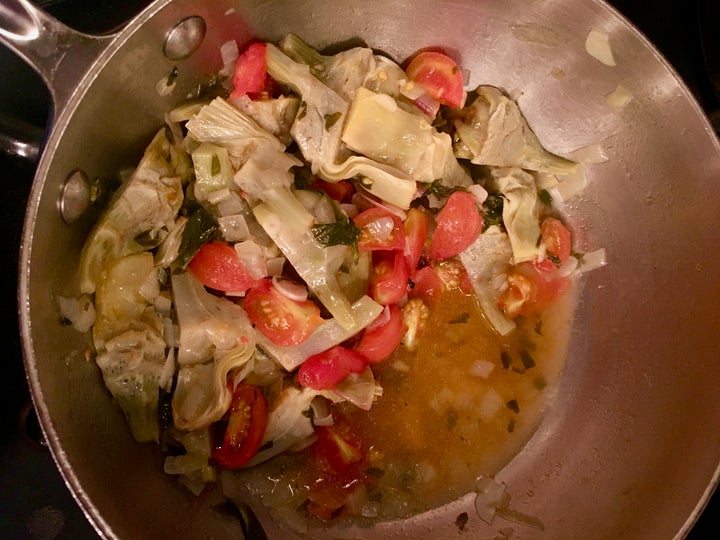 Supplement the tomato juices with a little water from the pasta pot