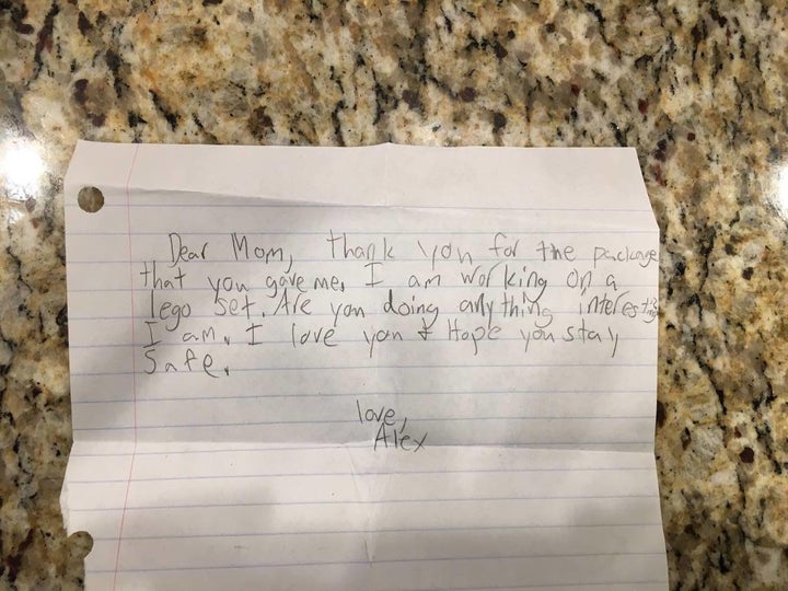 When Alex received his toys, he sent home a letter to his mother telling her loved her and telling her to "stay safe."