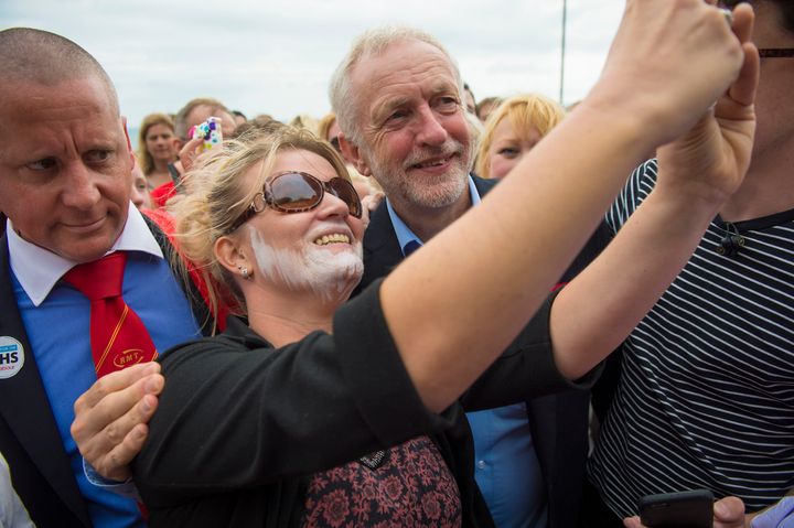 Jeremy Corbyn mobbed by wellwishers in Bournemouth.
