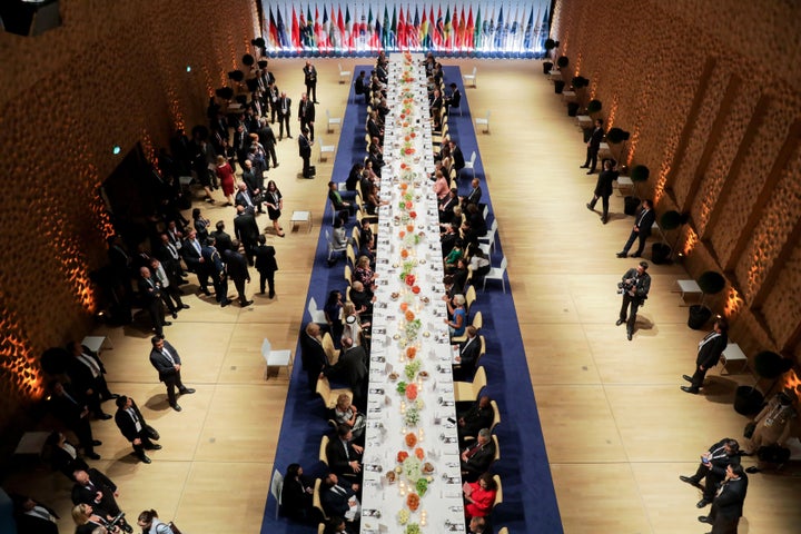 Overall view of the participants of the G20 summit and their spouses attending the banquet.