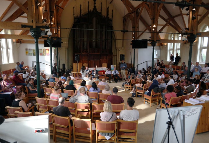 A public meeting between Grenfell residents and authorities takes place at the Notting Hill Methodist Church, London.