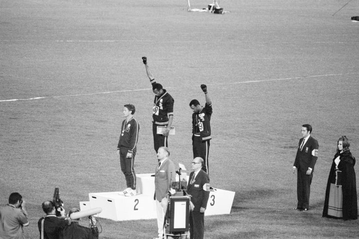 Tommie Smith and John Carlos, gold and bronze medalists in the 200-meter run at the 1968 Olympics, take a stand protest against unfair treatment of blacks in the U.S. Former Arizona Superintendent of Public Instruction thought that was rude.