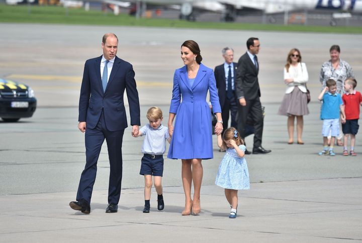 The Duke and Duchess of Cambridge with Prince George and Princess Charlotte leave Warsaw, Poland, as they head to Germany.