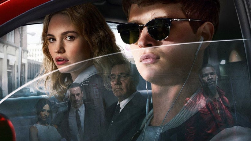 The cast of Edgar Wright's Baby Driver: Lily James, Ansel Elgort, Jamie Foxx, Kevin Spacey, Jon Hamm, and Eiza González