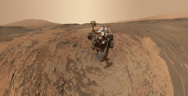 Developed by Los Alamos National Laboratory with the French space agency, the ChemCam instrument on the Mars rover Curiosity zaps rocks, then analyzes the spectrum of light emitted from the resulting super-hot plasmas to determine what elements are present. The big circular opening in the rectangular case on top of the mast is the telescope for ChemCam. The spectrometer sits inside the main rover body.