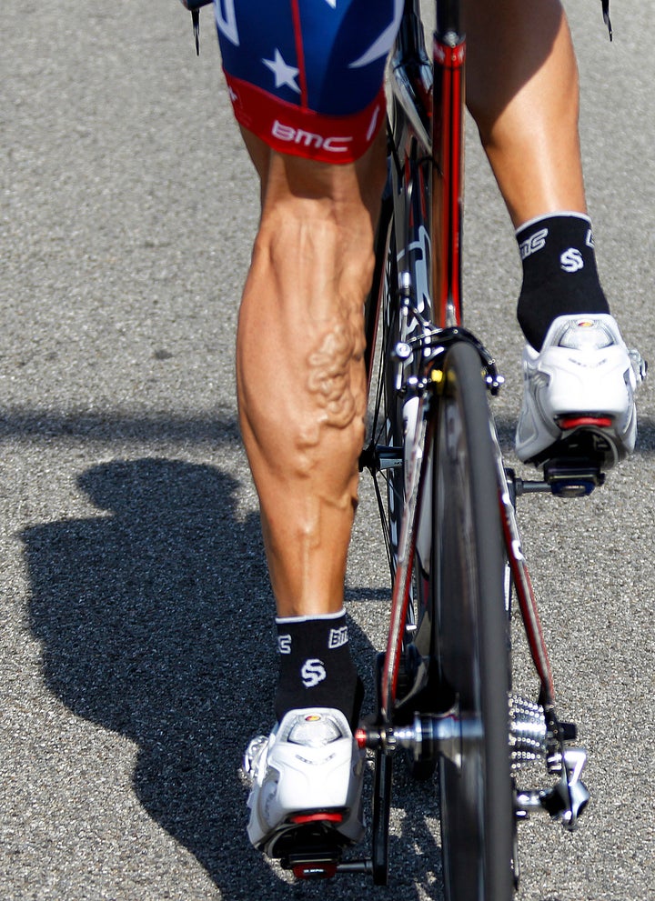 American cyclist George Hincapie is seen during a training session for the Tour de France in 2010.