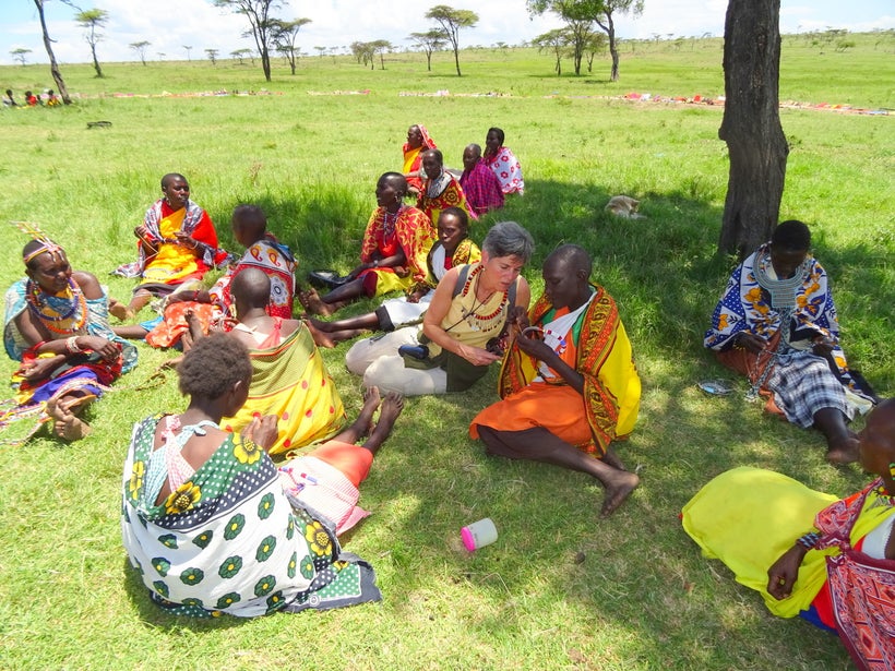 <em>Getting a primer on a more complicated project with women making and selling beads in Maasai Mara</em>