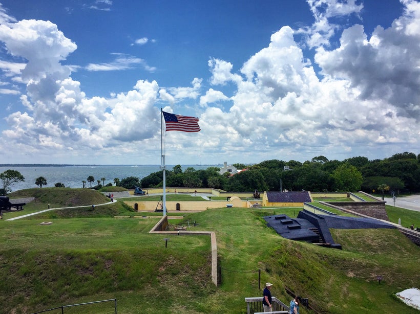 Fort Moultrie was rebuilt, but it was near here that the battle took place in 1776.