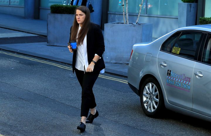 Gayle Newland arriving at Manchester Crown Court 