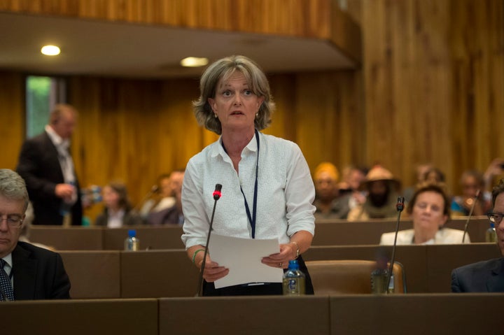 Newly elected council leader Elizabeth Campbell speaks at a meeting of Kensington and Chelsea Council at Kensington Town Hall in west London