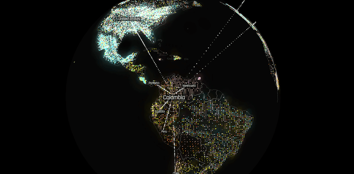  Display of Colombia’s main export countries on the “Globe of Economic Complexity” application provided by The Center for International Development (CID), Harvard University 