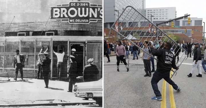 Baltimore 1968, left and Baltimore 2015, right.
