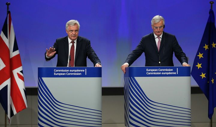 David Davis with EU Brexit negotiator Michel Barnier.