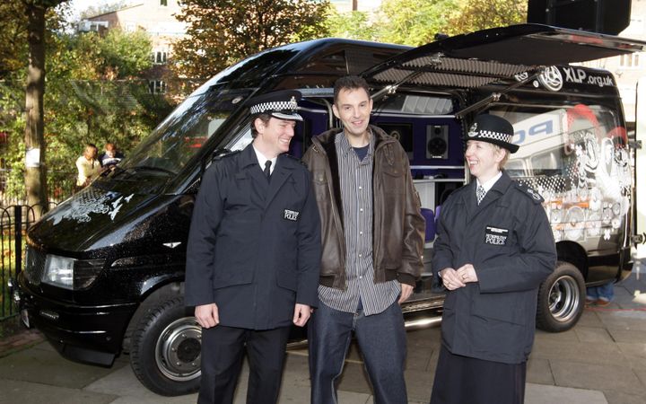 John Sutherland (left) pictured with DJ Tim Westwood in 2008, as a former Metropolitan Police riot van was revamped by the show Pimp My Ride