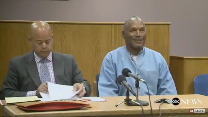 O.J. Simpson speaks with the Nevada Board of Parole Commissioners on Thursday.