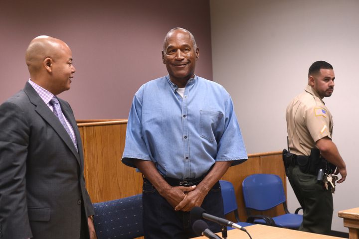 O.J. Simpson stands during his parole hearing.