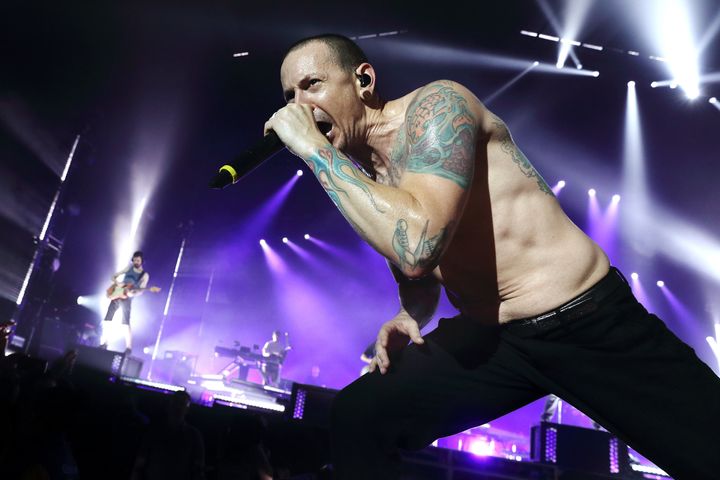 Bennington performing on tour with Linkin Park at the O2 Arena on July 3, 2017, in London, England. 