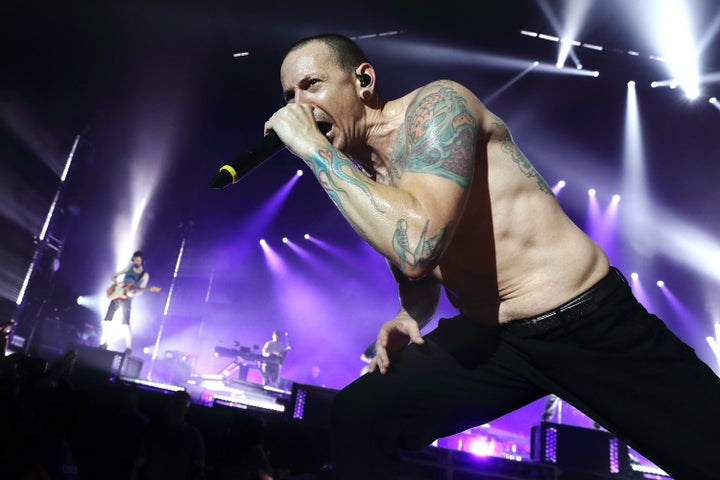 Bennington performing on tour with Linkin Park at the O2 Arena on July 3, 2017, in London, England.