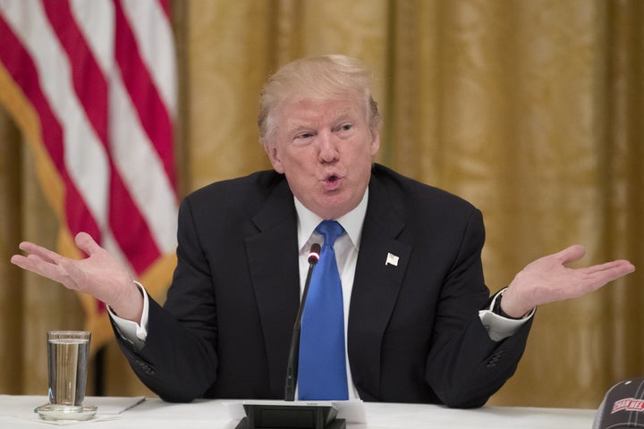 President Donald Trump speaks during a meeting with U.S. company representatives for Made In America Week in the East Room of the White House.