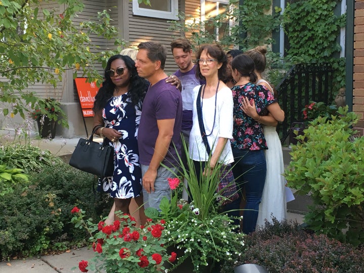 Justine Damond's fiance Don Damond is embraced by Valerie Castile, the mother of Philando Castile, during a rally in Minneapolis.